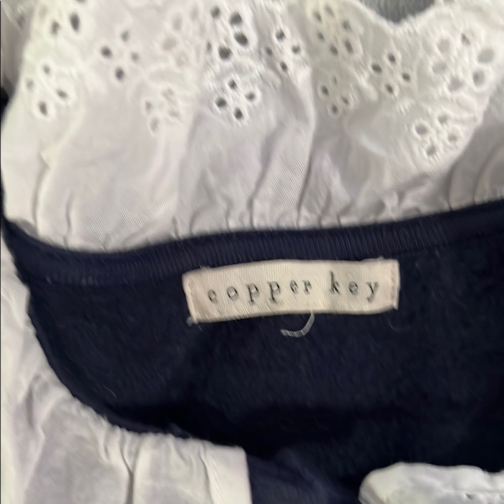 Copper Key Midnight Blue Dress with Ivory Lace Collar - Picture 2 of 4